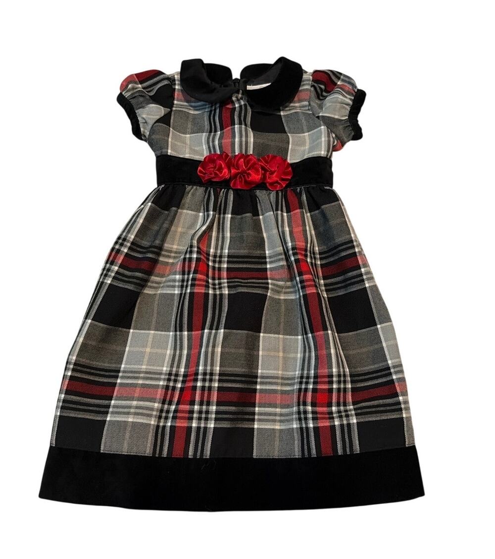 Hanna Andersson Size 90 3T Plaid Christmas Holiday Dress Velvet Trim